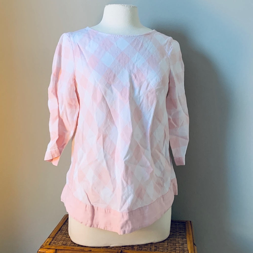J.Jill Linen Pink Check Blouse LN